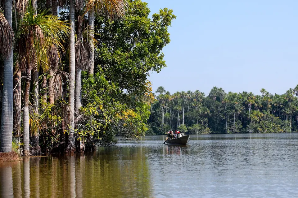 Lake Sandoval is located in the Tambopata National Reserve 