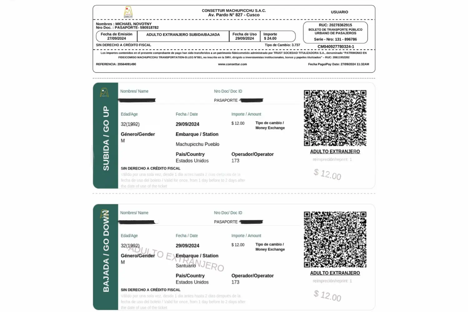 bus ticket used with machu picchu tickets | Ultimate Trekking
