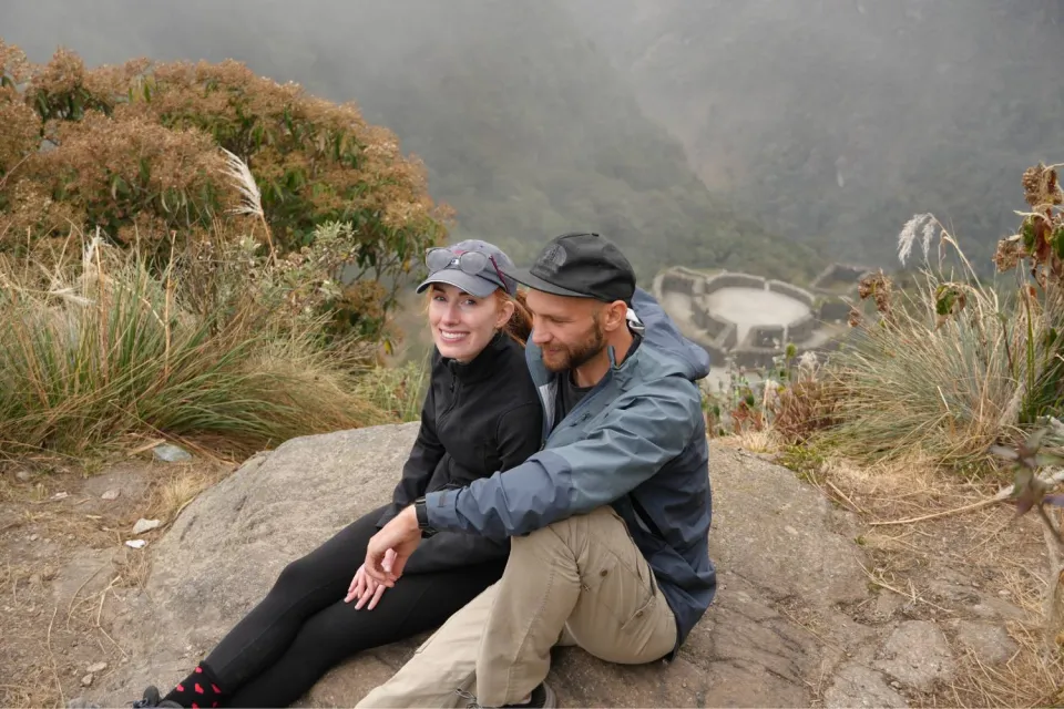 Tourists in runkurakay while enjoying their luxury hike | Ultimate Trekking