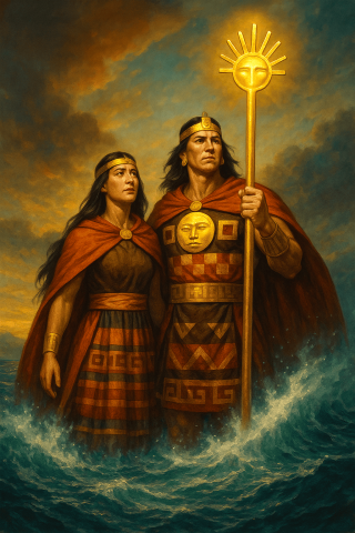 Manco Capac and Mama Ocllo emerging from the waters of Lake Titicaca | Ultimate Trekking