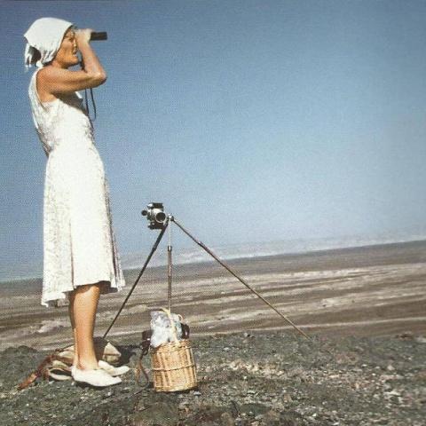 Maria Reichel at the top of a lookout point observing the Nazca Lines | Ultimate Trekking